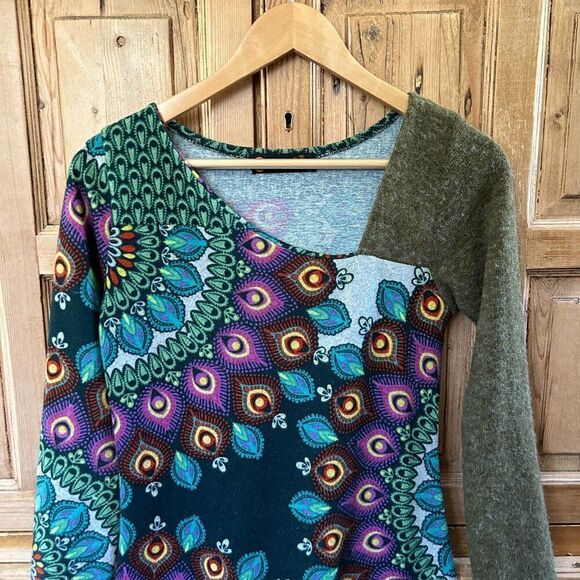 Luna Claire Small Sweater Dress Printed Peacock Colorful Mandala Boho Longsleeve - Picture 2 of 12
